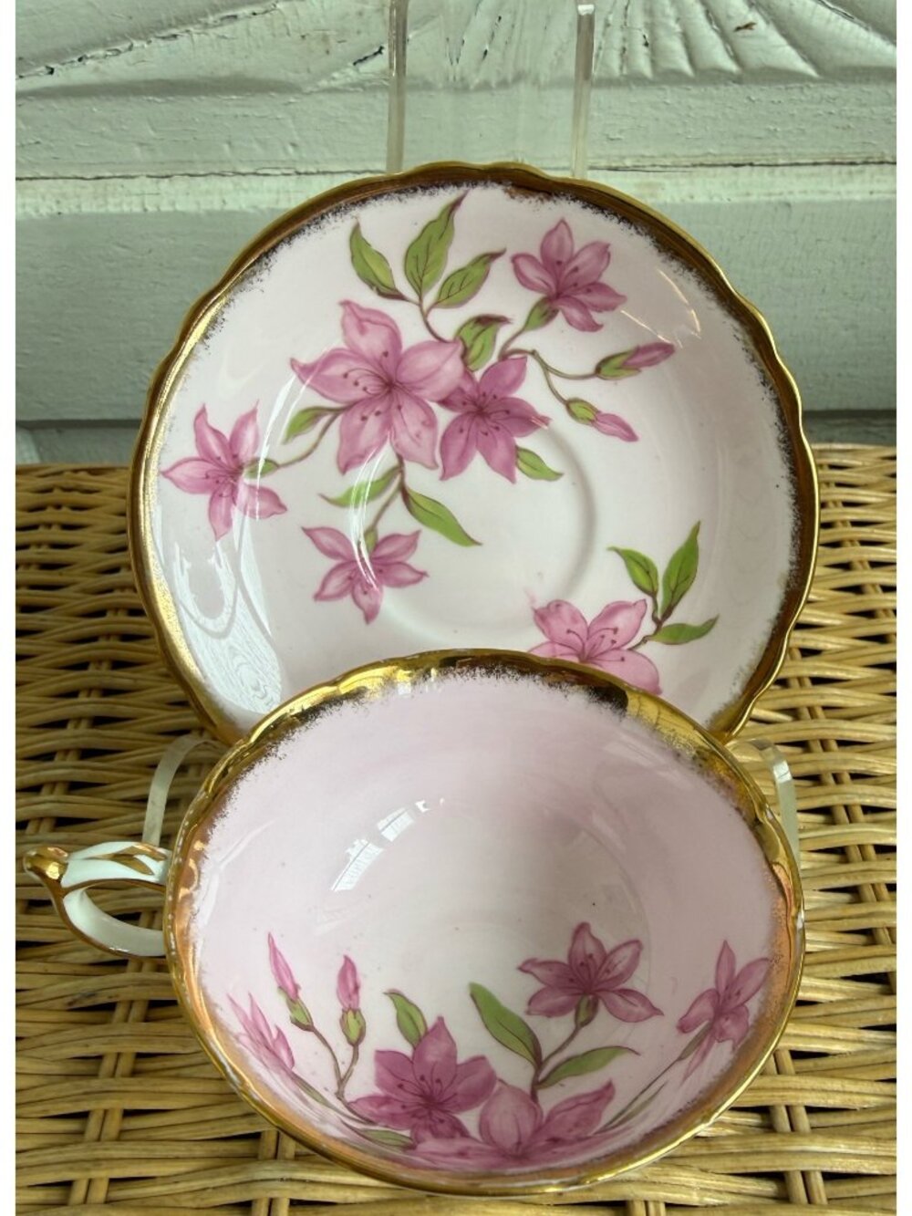 Vintage 1960s Paragon Pink Clematis Flower Teacup and Saucer